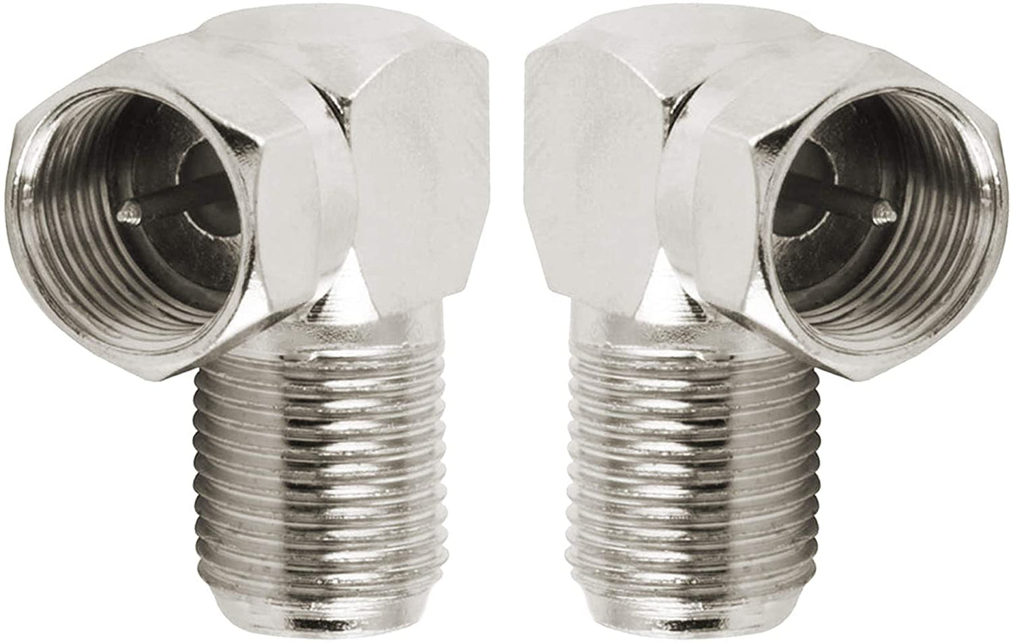 1STec 2 x Right Angled Male F-connector Adaptors to 90° Female Sockets for Sky Plus Digital Twin Shotgun Leads or Freesat Satellite Dish Main Aerial Cable with screw-on ends Set Top Wall Box Faceplate