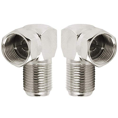 1STec 2 x Right Angled Male F-connector Adaptors to 90° Female Sockets for Sky Plus Digital Twin Shotgun Leads or Freesat Satellite Dish Main Aerial Cable with screw-on ends Set Top Wall Box Faceplate