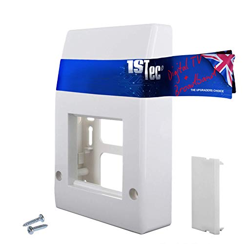 1STec Genuine Virgin Media Plain White Internal use Empty Wall Box + Blanking Plate for 2 x Standard 50mm 25mm Euro Modules Suitable for Isolators Sky Q Twin Shotgun Cable F-connectors Plain Modular