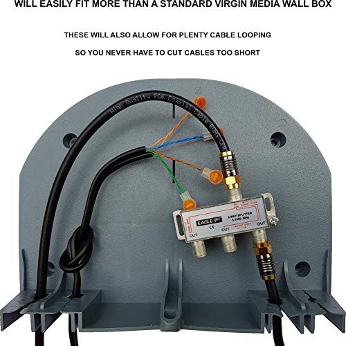 1STec Large External Virgin Media Big Junction Box for Housing Telephone TV Superhub Modem Leads Electrical Connections on External Wall Joining 2/3 Way F-Connector Splitters to Main Outside Drop Wire