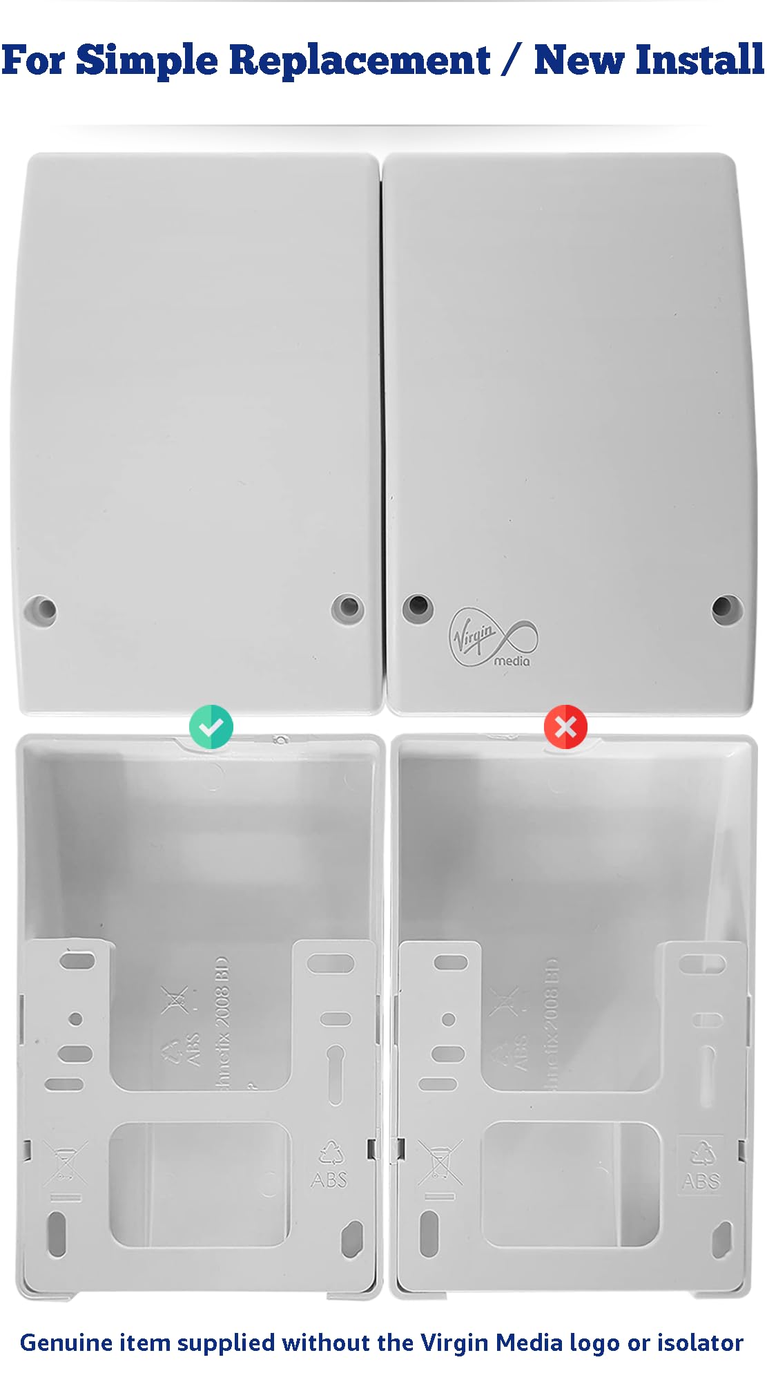 1STec 2 Pack White Internal Virgin Media Wall Box Housing for 2-Way Splitter Outlet or Isolators suitable for use on TiVo V6 Digital TV as used by Super Fast Superhub Broadband Cable Modems (2 Indoor)