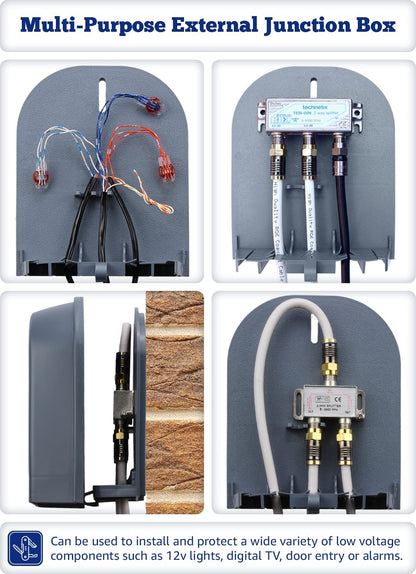 1STec Virgin Media Junction Box for Housing Telephone TV Superhub Modem Leads Electrical Connections on External Wall Joining 2/3 Way F-Connector Splitters to Main Outside Drop Wire (Small External)