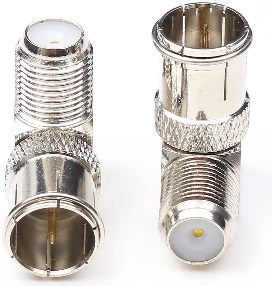 1STec 2 x F-Type Female to Quick Push On Male Plug Right Angle 90° Degree Connector F-pin Coax Coaxial Cable Quick Connect Adapte