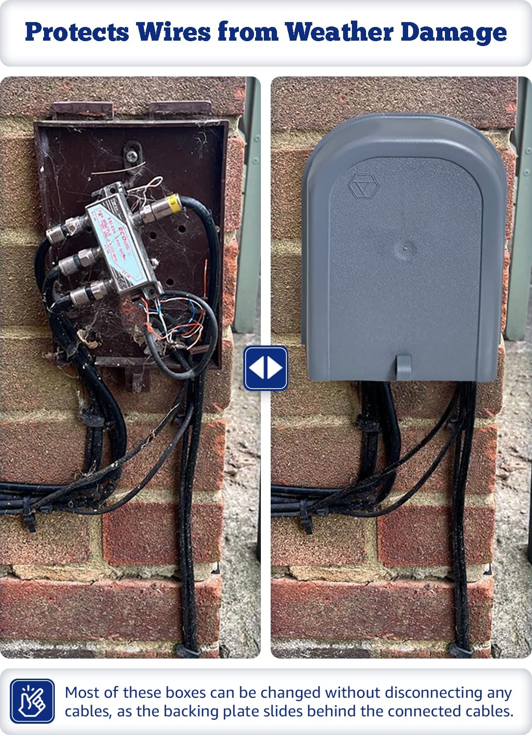 1STec Virgin Media Junction Box for Housing Telephone TV Superhub Modem Leads Electrical Connections on External Wall Joining 2/3 Way F-Connector Splitters to Main Outside Drop Wire (Small External)