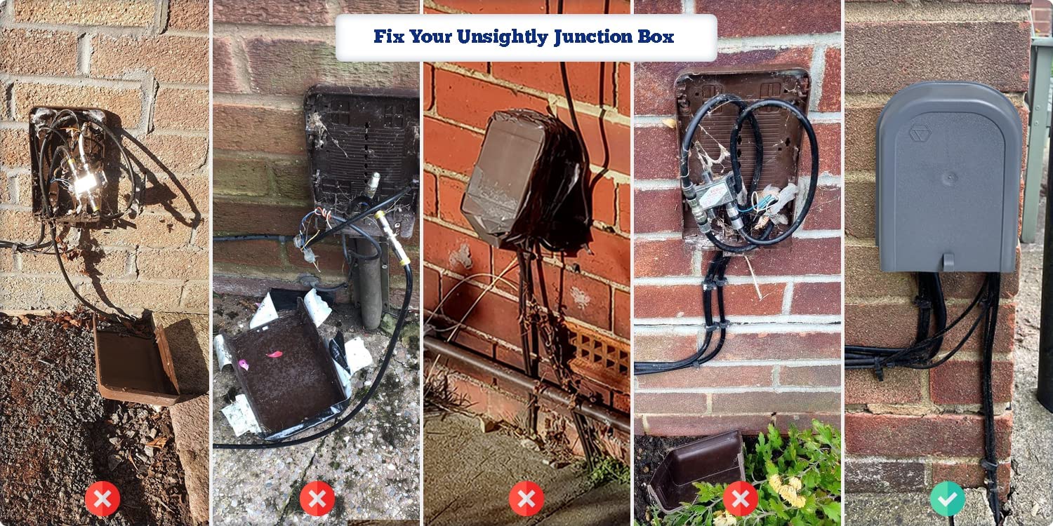 1STec Virgin Media Junction Box for Housing Telephone TV Superhub Modem Leads Electrical Connections on External Wall Joining 2/3 Way F-Connector Splitters to Main Outside Drop Wire (Small External)