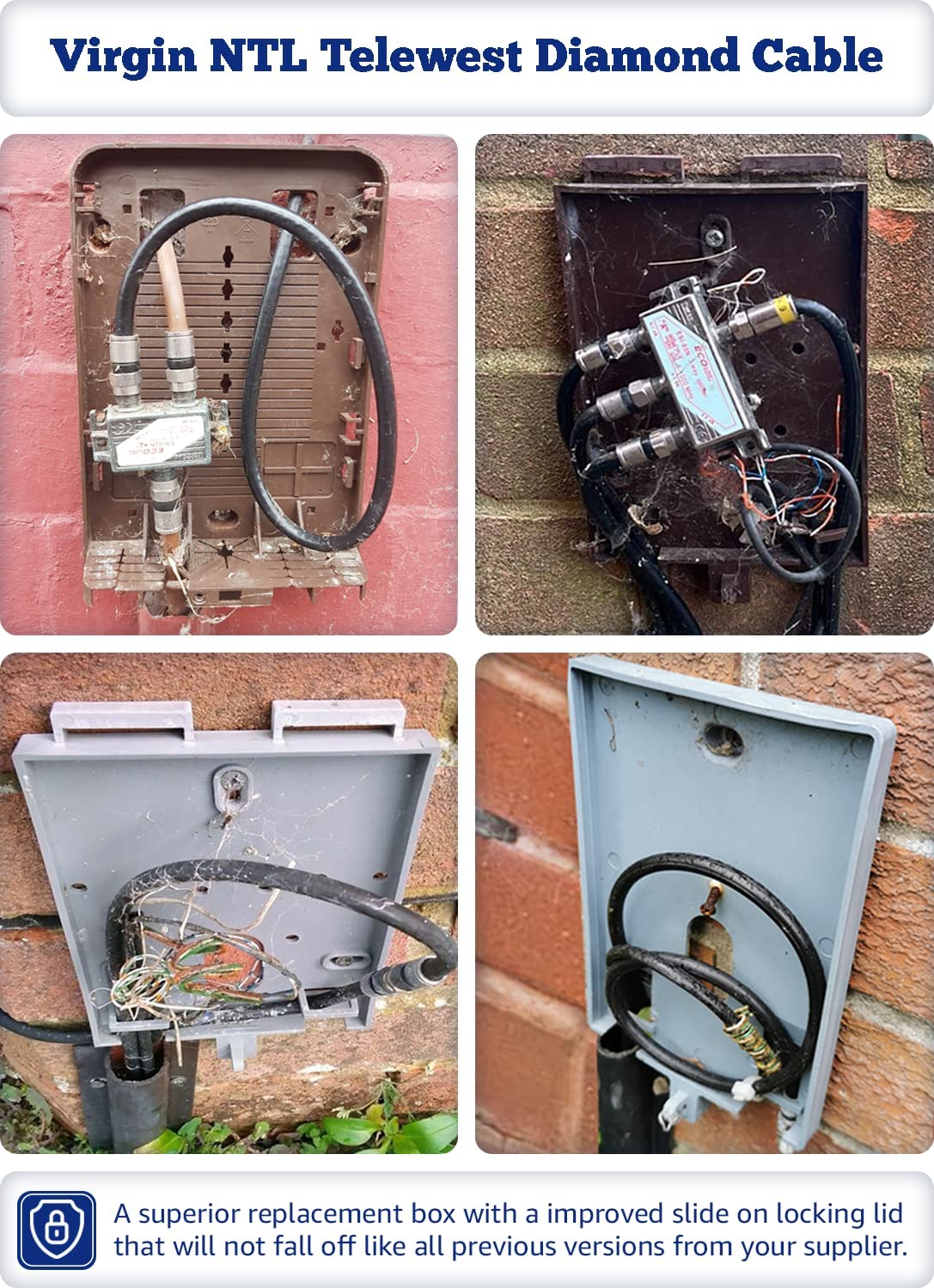 1STec Virgin Media Junction Box for Housing Telephone TV Superhub Modem Leads Electrical Connections on External Wall Joining 2/3 Way F-Connector Splitters to Main Outside Drop Wire (Small External)