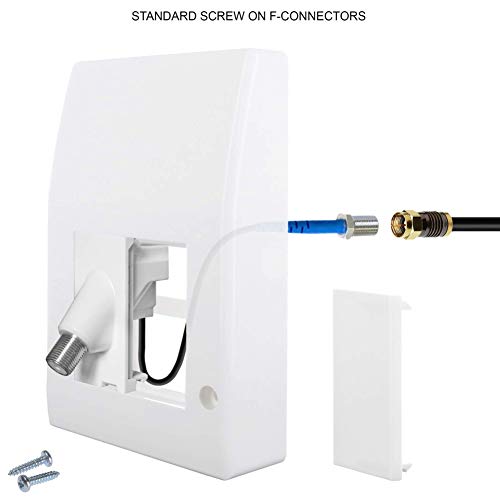 1STec Latest Model Isolated Genuine Virgin Media White Internal use Wall Box Outlet Socket with Euro Module Angled F-Connector Isolator for TiVo Digital TV or Superhub Broadband Modem Indoor Feed