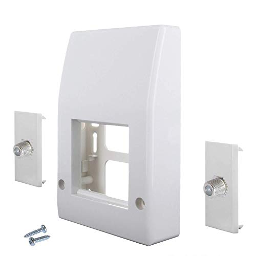 1STec Genuine Virgin Media Plain White Internal use Empty Wall Box + Blanking Plate for 2 x Standard 50mm 25mm Euro Modules Suitable for Isolators Sky Q Twin Shotgun Cable F-connectors Plain Modular