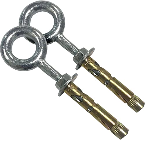 1STec 2 x Heavy Duty BT Droprire Overhead Telephone Cable Garden Catenary Wire Lifting Suspension Expanding all Metal Anchor Eyebolt 1A M6 x 95mm Long for Turnbuckle Installation in Concrete/Masonry