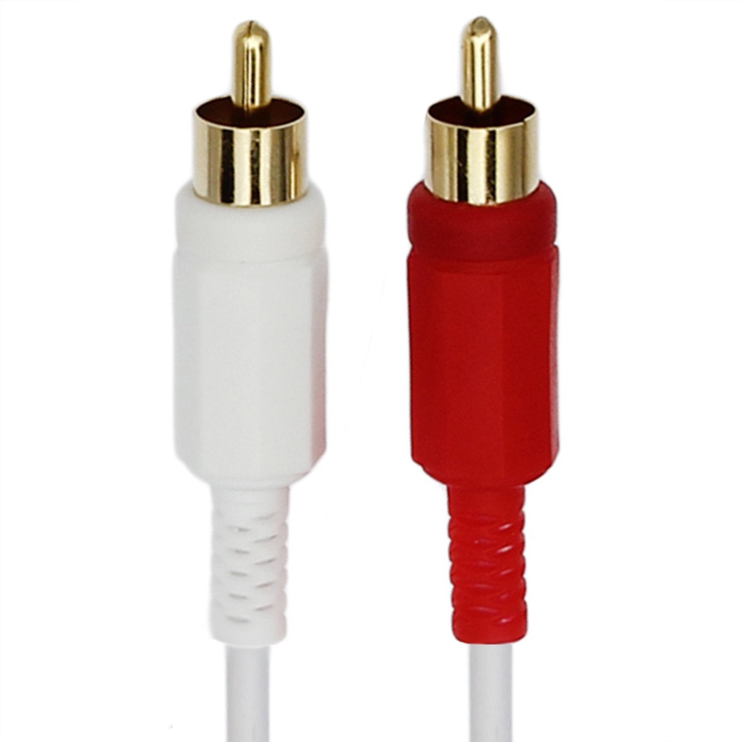 1STec 25m Stereo Audio Lead with 4 Gold Plated Red + White Phono Plugs to 2 Male RCA Connectors & Individually Screened 99% OFC Cable for Satellite TV-HiFi Amplifier Amp (25 Metre Long)