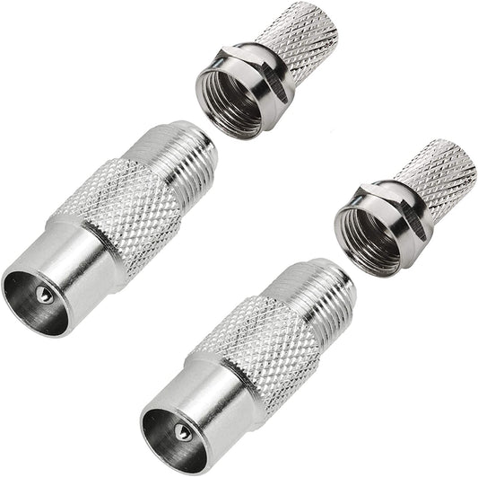 1STec 2 x Screw Type Male Coaxial UHF Plugs + 2 x F-connectors for making TV Extension Leads with Standard 6mm RG6 CT100 WF100 Freeview Satellite BT Youview Aerial Coax Wire Installation Adaptors