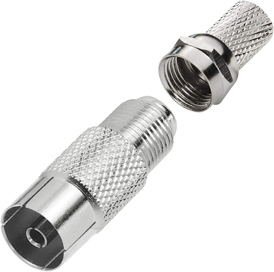 1STec 1 x Screw Type Female Coaxial TV Socket with Standard F-connector for 6mm RG6 CT100 WF100 Freeview Satellite Aerial Extension Wire to a Push on to Male UHF Coax Replacement Termination Adaptor