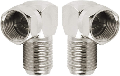1STec 2 x Right Angled Male F-connector Adaptors to 90° Female Sockets for Sky Plus Digital Twin Shotgun Leads or Freesat Satellite Dish Main Aerial Cable with screw-on ends Set Top Wall Box Faceplate
